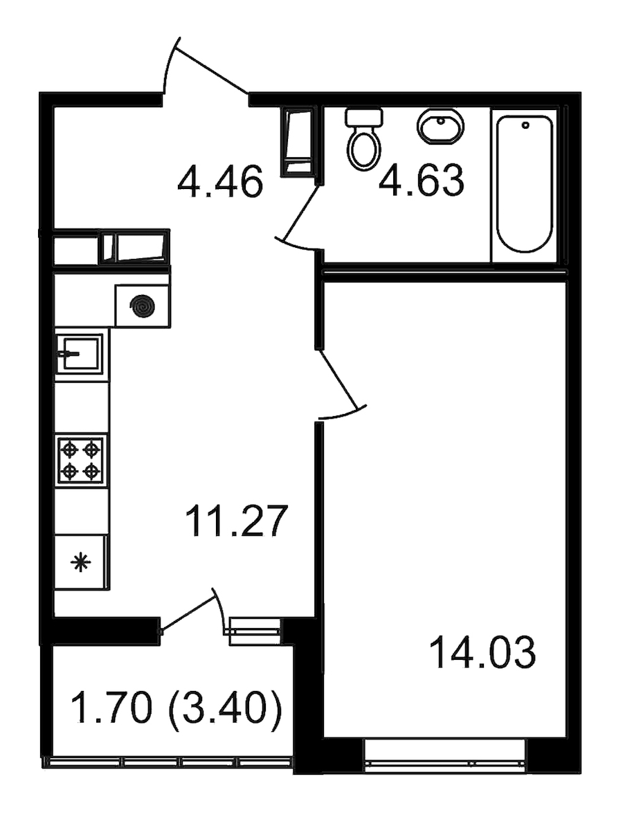 1-комнатная квартира 37.79 м², 14/14 эт., ЖК «Чёрная речка(Nordest)»
